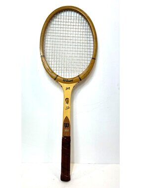 Vintage Wilson Jet Wooden Tennis Racket Tony Trabert Leather Original Strings